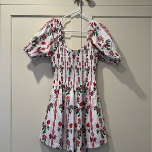 Hill House The Naia Nap Dress - Red Shell Vine Stripe Cotton